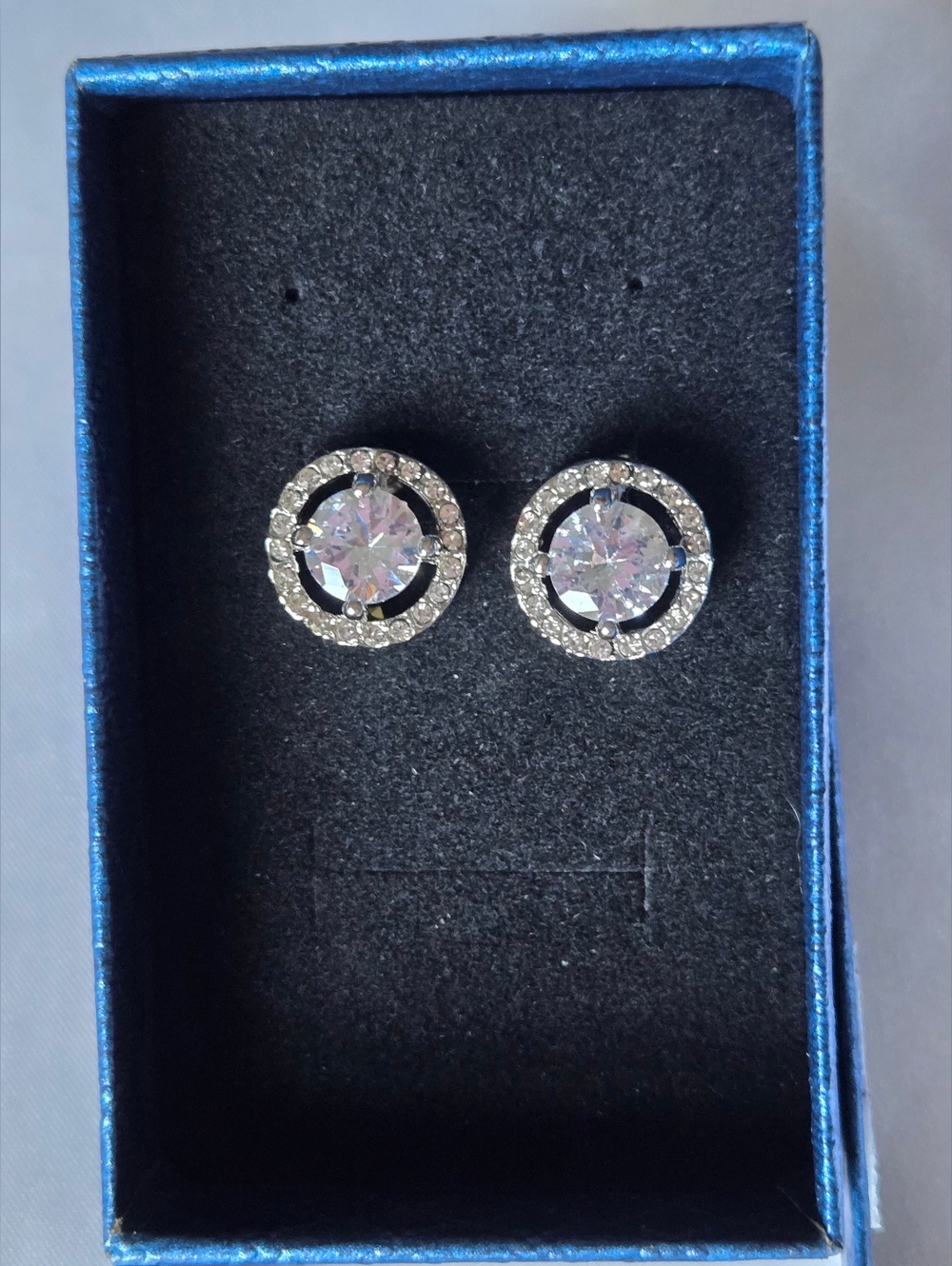 Large CZ Stone Round Halo Pierced Earrings - Picture 6 of 6
